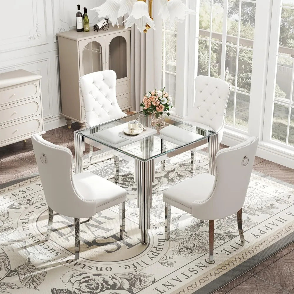 Square Tempered Glass Dining Table for 4 People,
