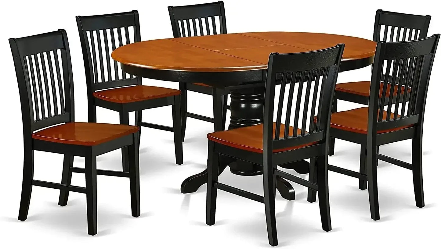 Oval Kitchen Table With Butterfly Leaf And 6 Chairs, 42x60 Inch