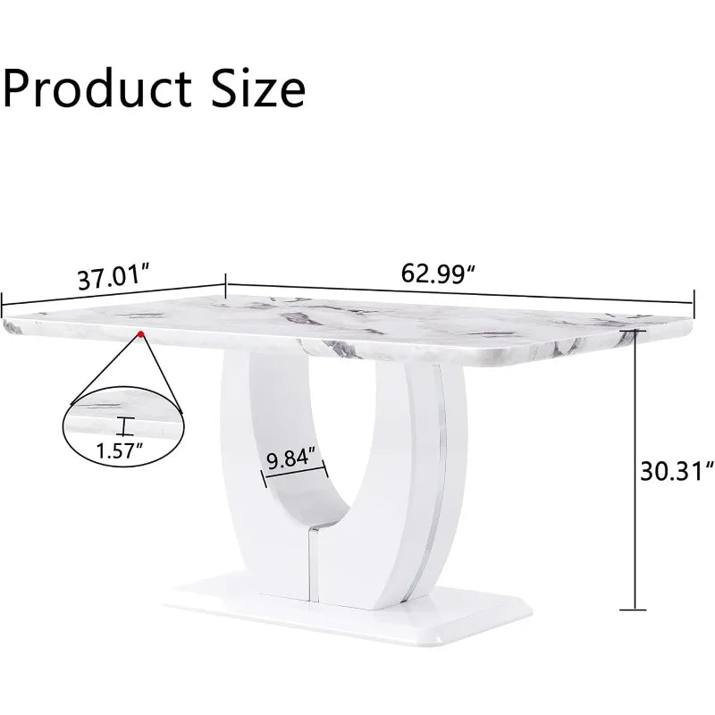 63" Marble Dining Table Top for 6, Scratch Resistant