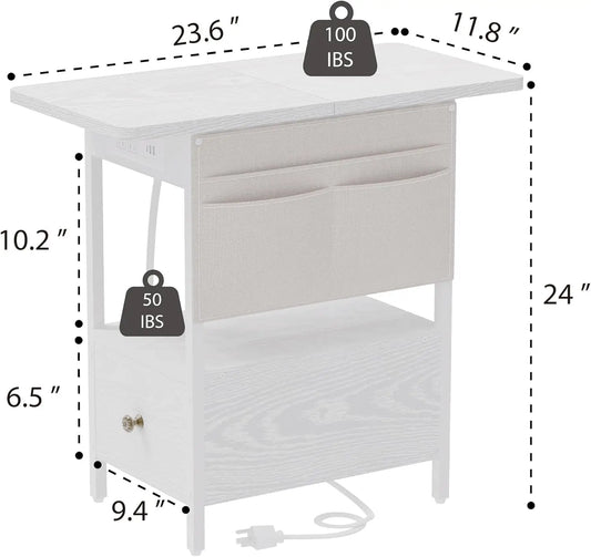 Charging Station, Narrow Nightstand Bedside Tables With Storage.
