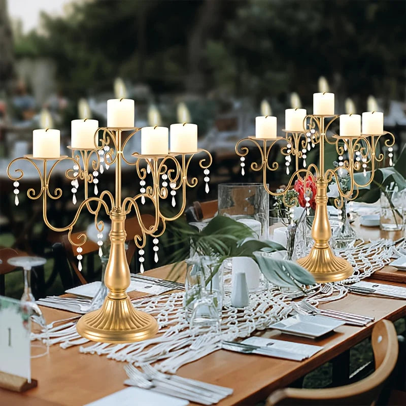 Metal Five Arm Candle Holder Set, 15.3-inch.