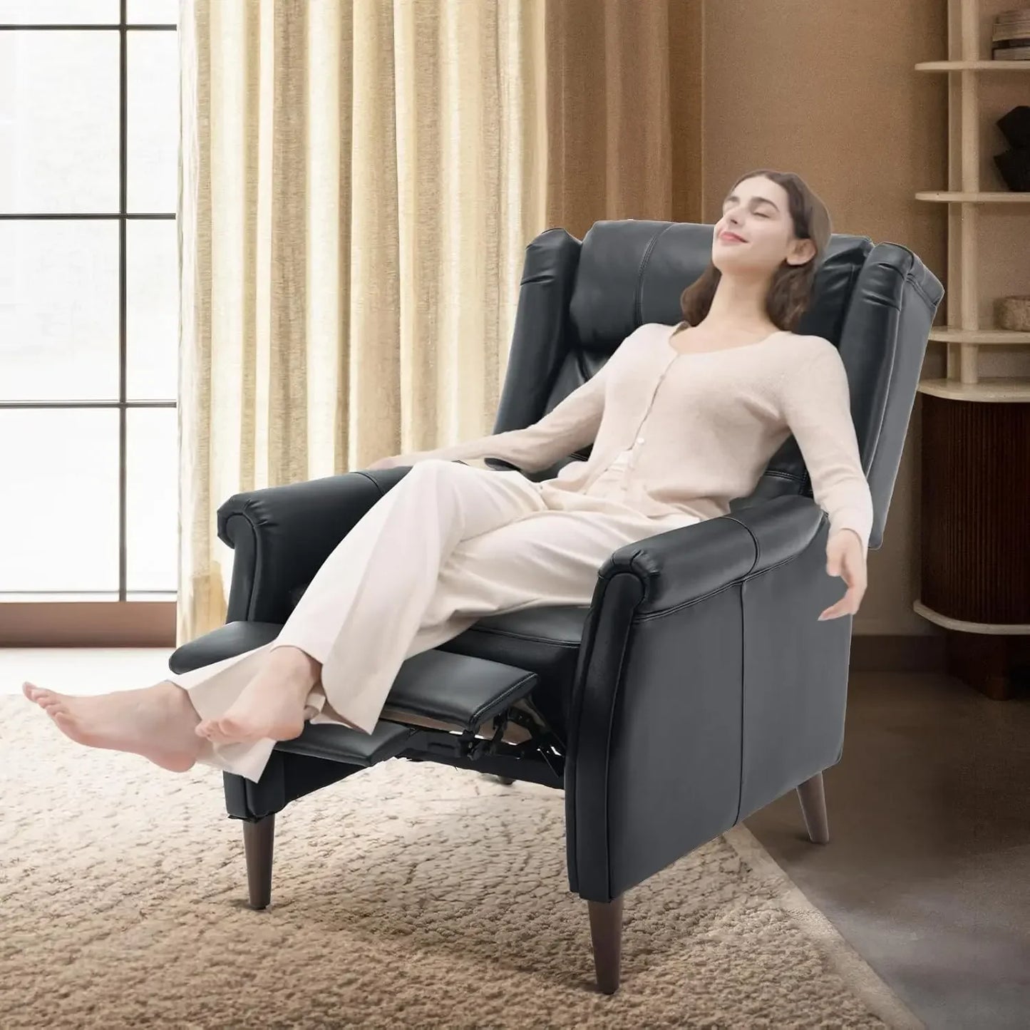 Leather Recliner Living Room Armchair with Button.