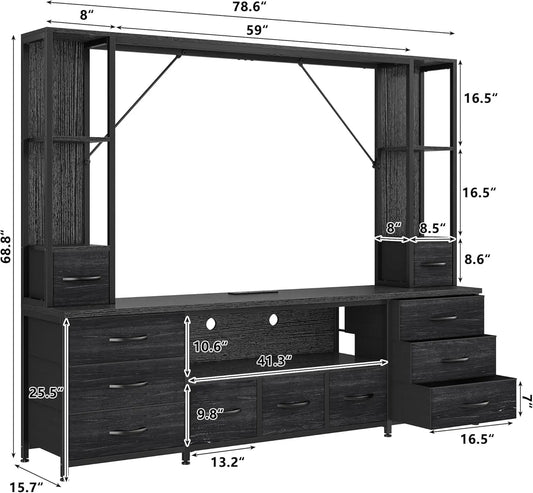 65" TV Entertainment Center11 Drawers, With 2 LED Lights.