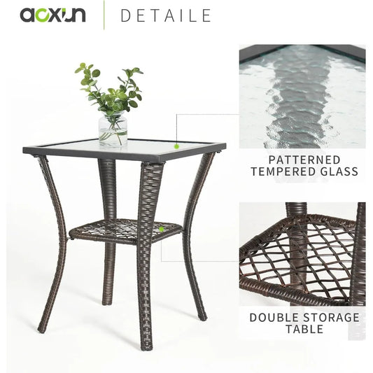 3 Pieces Wicker Patio Set, Swivel Rocker Chairs