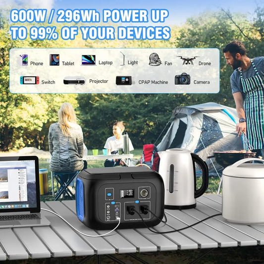Portable Power Station 600W Power Bank 296Wh Solar Generator.