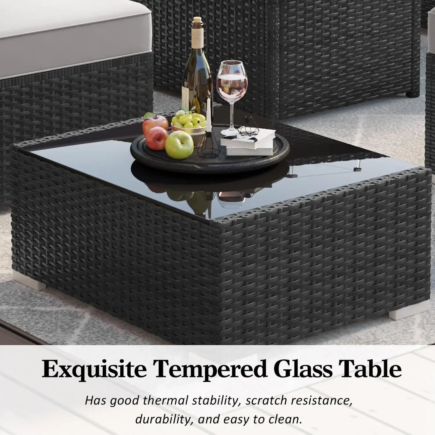 15 Piece Wicker Patio OUTDOOR Set with Fire Pit Table,