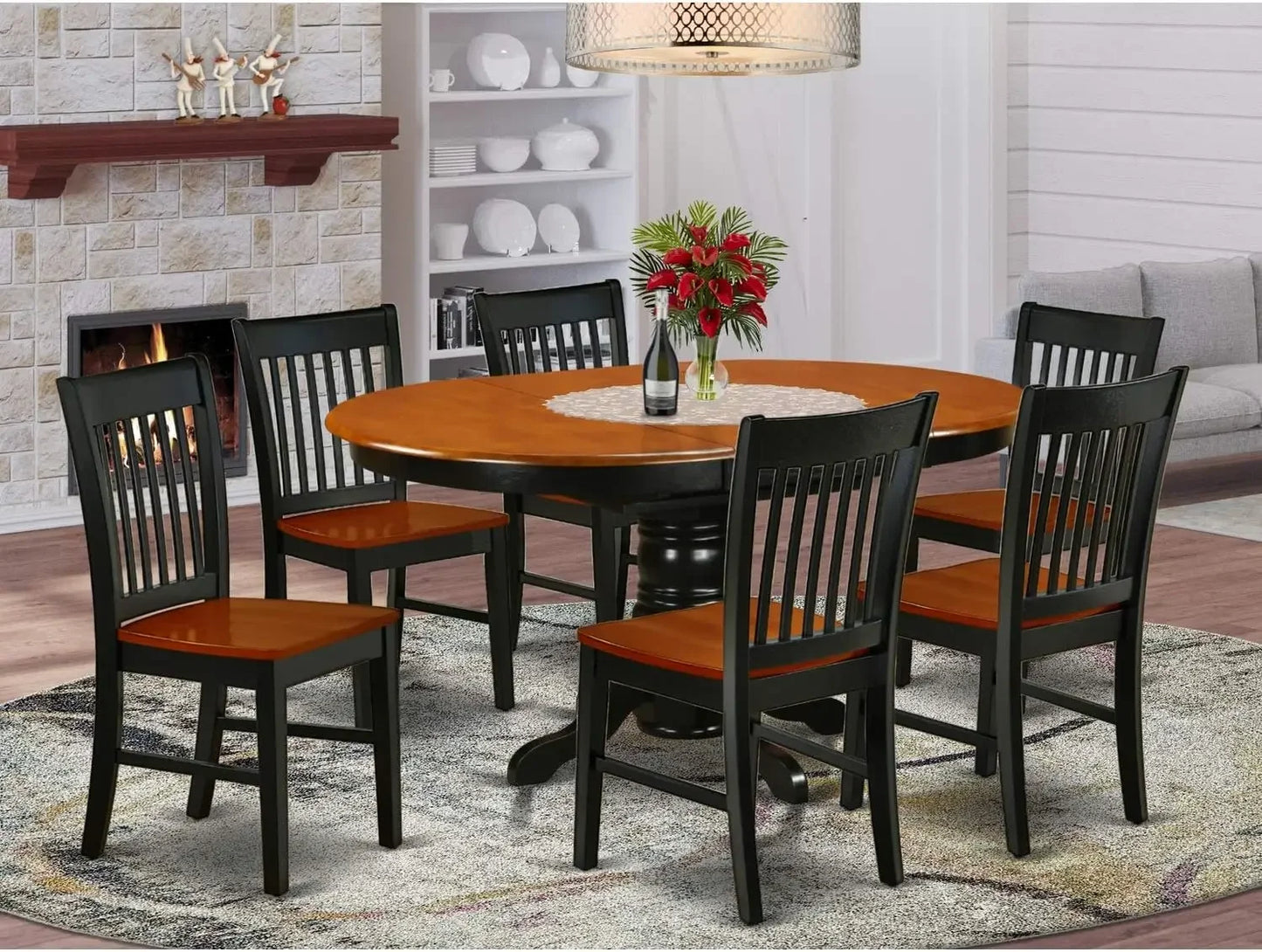 Oval Kitchen Table With Butterfly Leaf And 6  Chairs, 42x60 Inch