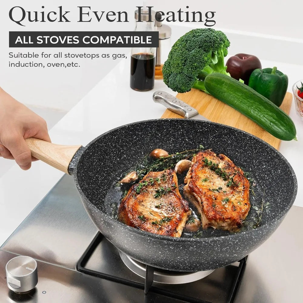 12 Pcs Black Pots And Pans Nonstick Cookware Set,