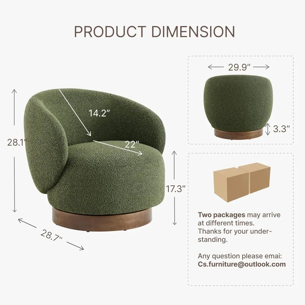 Green Swivel Barrel Armchair With Upholstered Fabric.