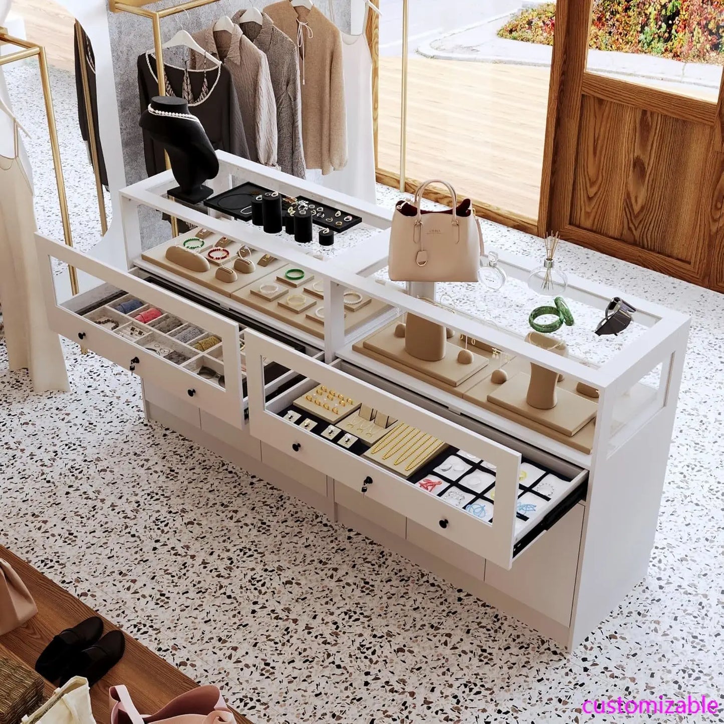 Display Cabinet Island with Glass Top and Front,