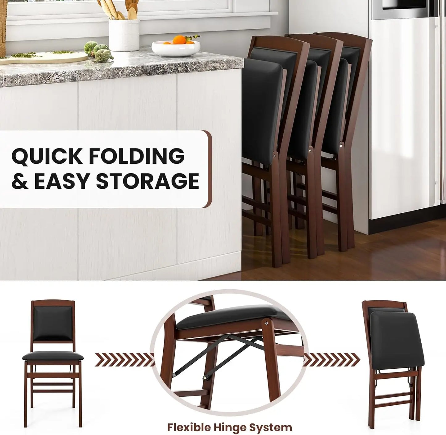 Folding Dining Chairs Set of 2, Foldable Wood Kitchen Chairs.