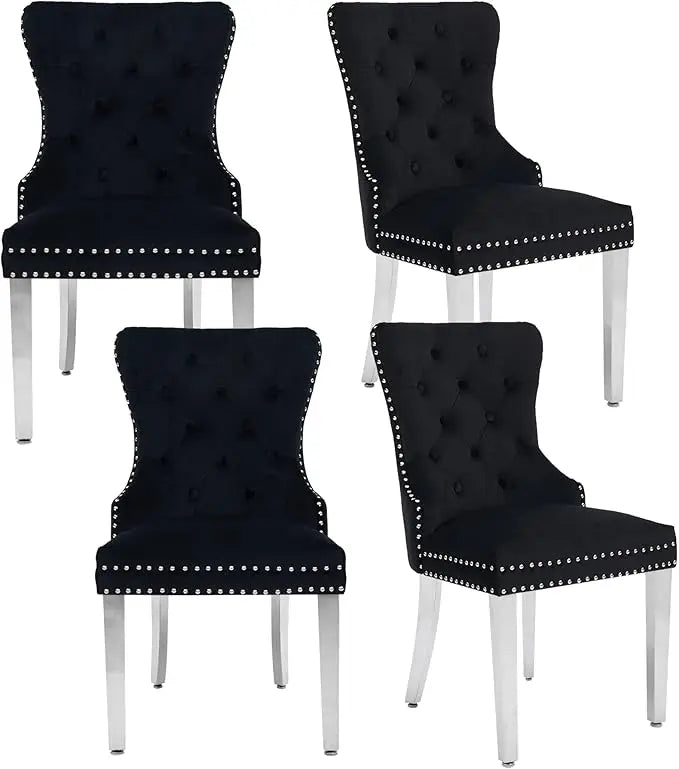 Velvet Dining Chairs Set of 4, With Stainless Steel Legs.
