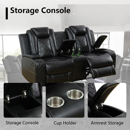 Power Black Leather Reclining Sofa And Loveseat.