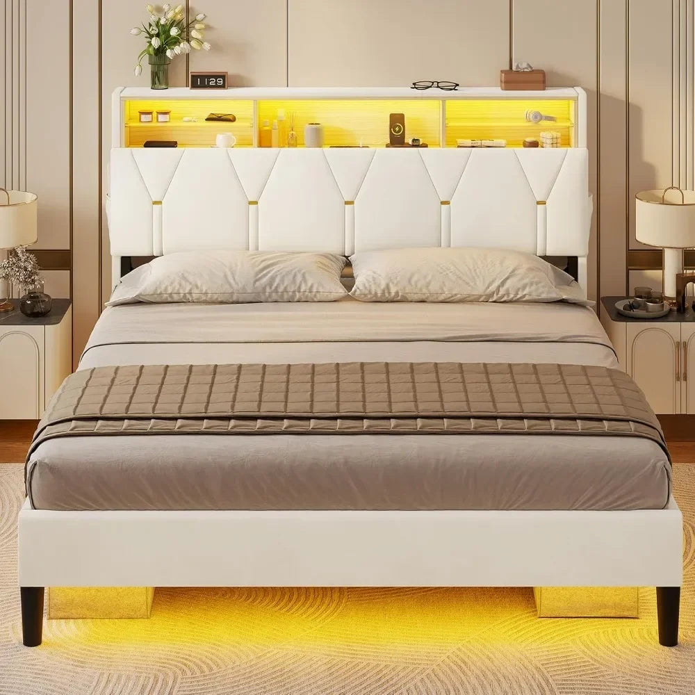 Velet Upholstered Platform Bed Frame Queen With Lights