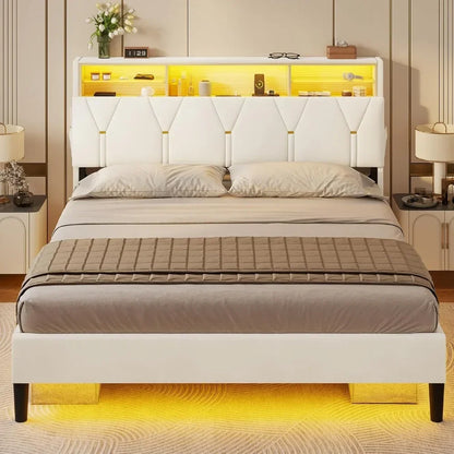 Velet Upholstered Platform Bed Frame Queen With Lights