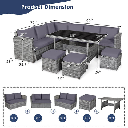 7 PCS Patio Rattan Dining Set Grey