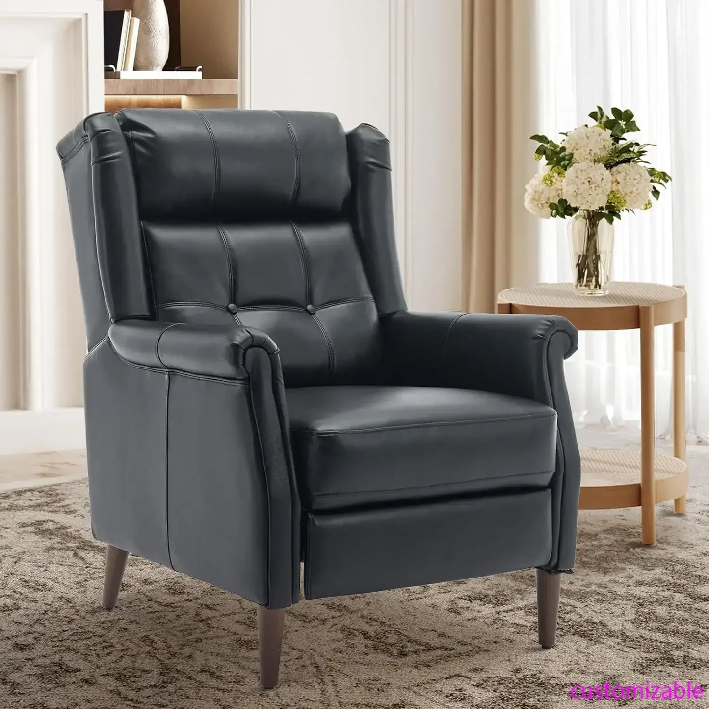 Leather Recliner Living Room Armchair with Button.