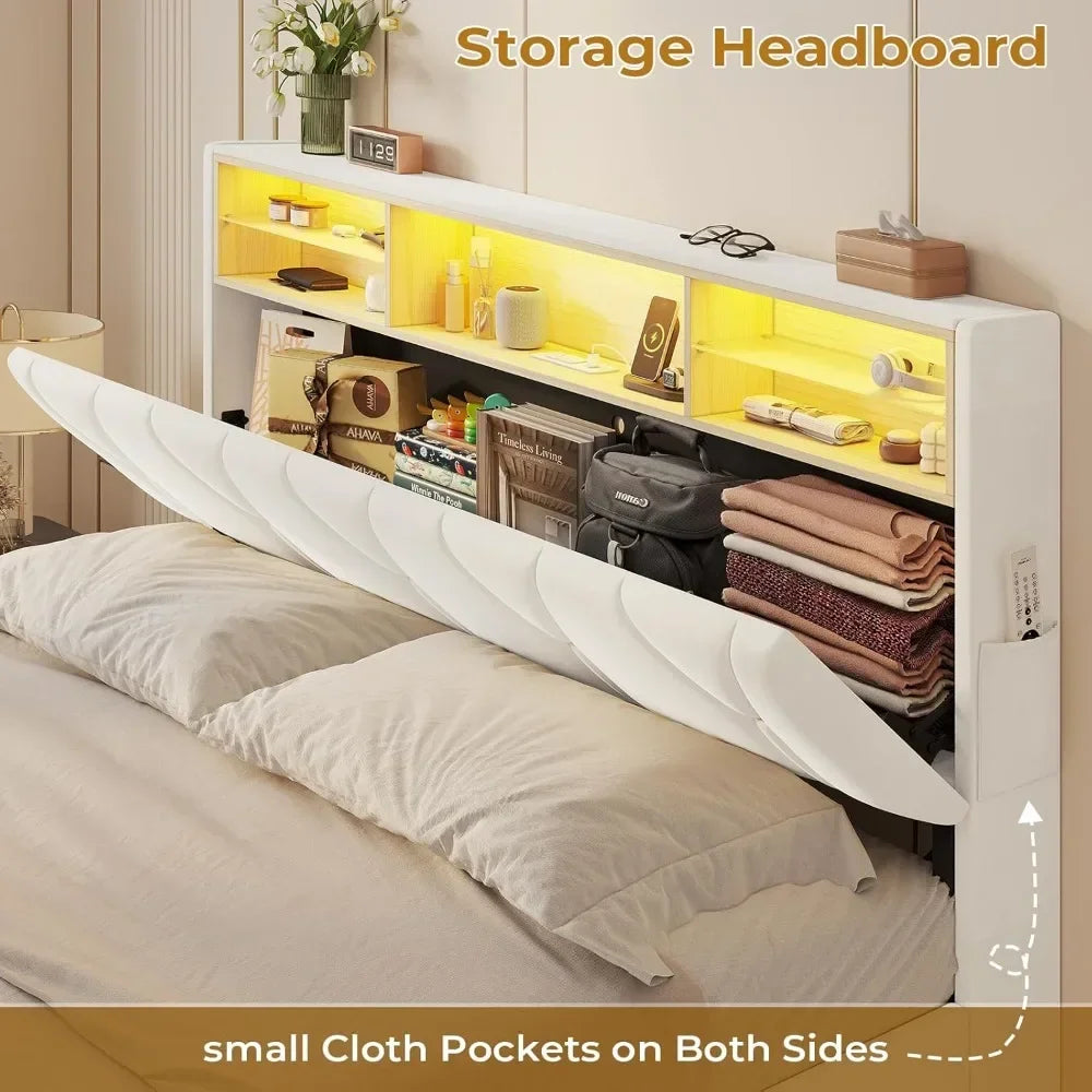 Velet Upholstered Platform Bed Frame Queen With Lights