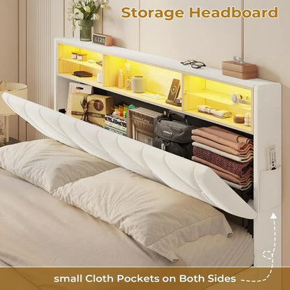 Velet Upholstered Platform Bed Frame Queen With Lights