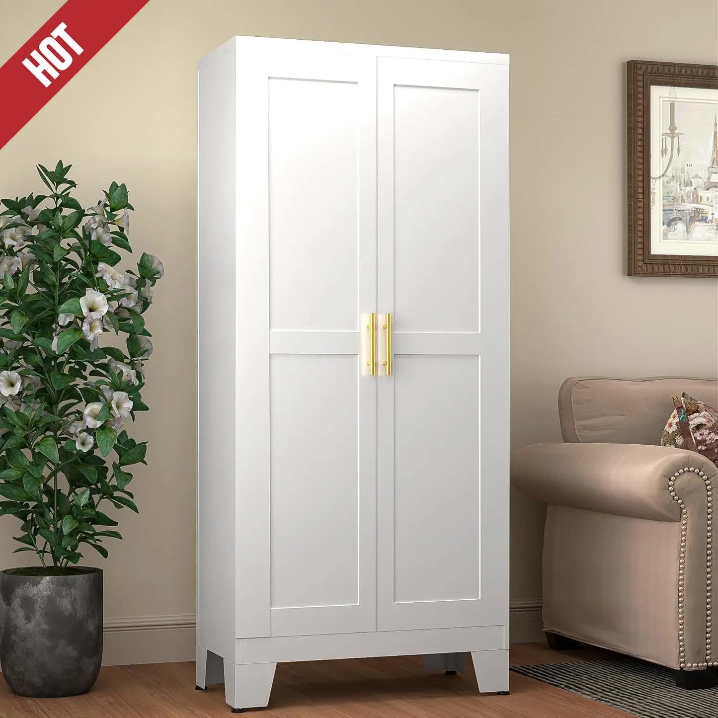 Metal 61.02"Kitchen Pantry Storage Cabinets With Shelvs.