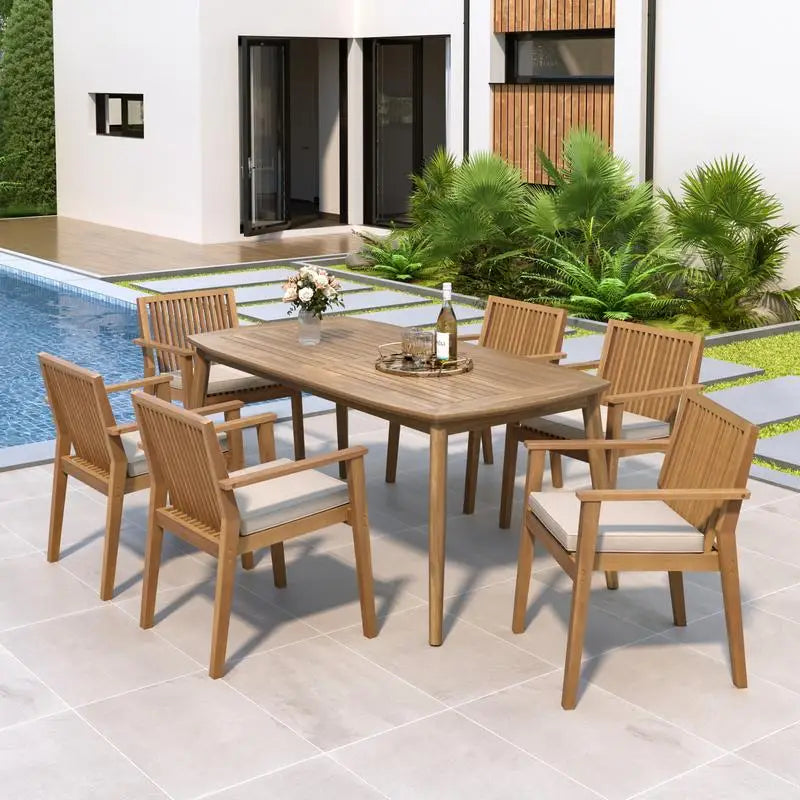 7-Piece Acacia Outdoor Dining Set - 70.75" Table