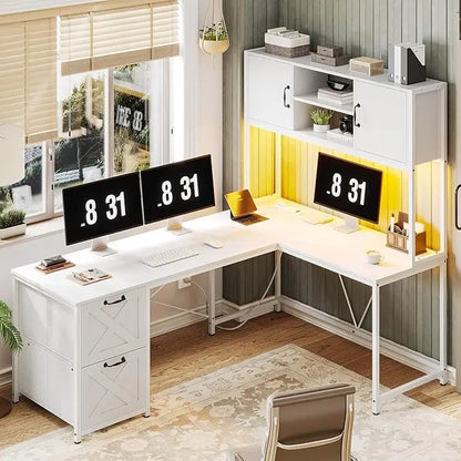 "contemporary white l-shaped desk for home office,
