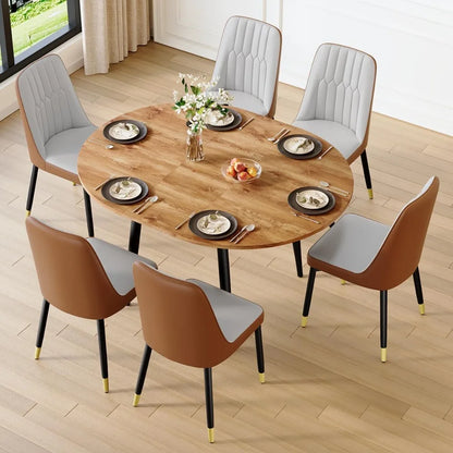Oval Dining Table Set for 6 Wood Chairs With Thick Cushion