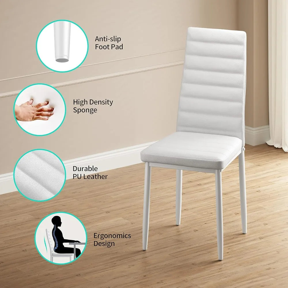 5 Piece Glass Dining Table Set, and Leather Chairs.