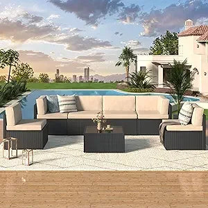 7 Piece Outdoor Wicker Patio Furniture Set,