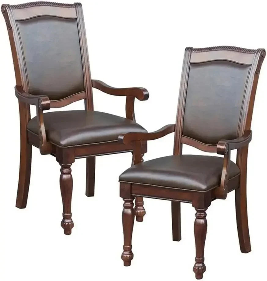 Pair Of  Wooden, Leather Dining Room Arm Chairs,