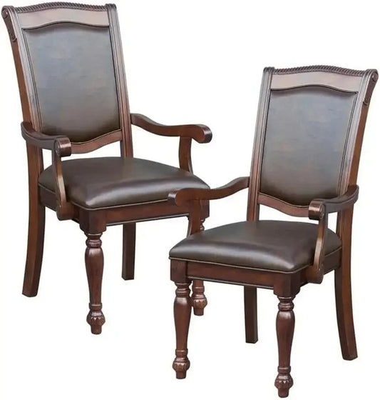 Pair Of  Wooden, Leather Dining Room Arm Chairs,