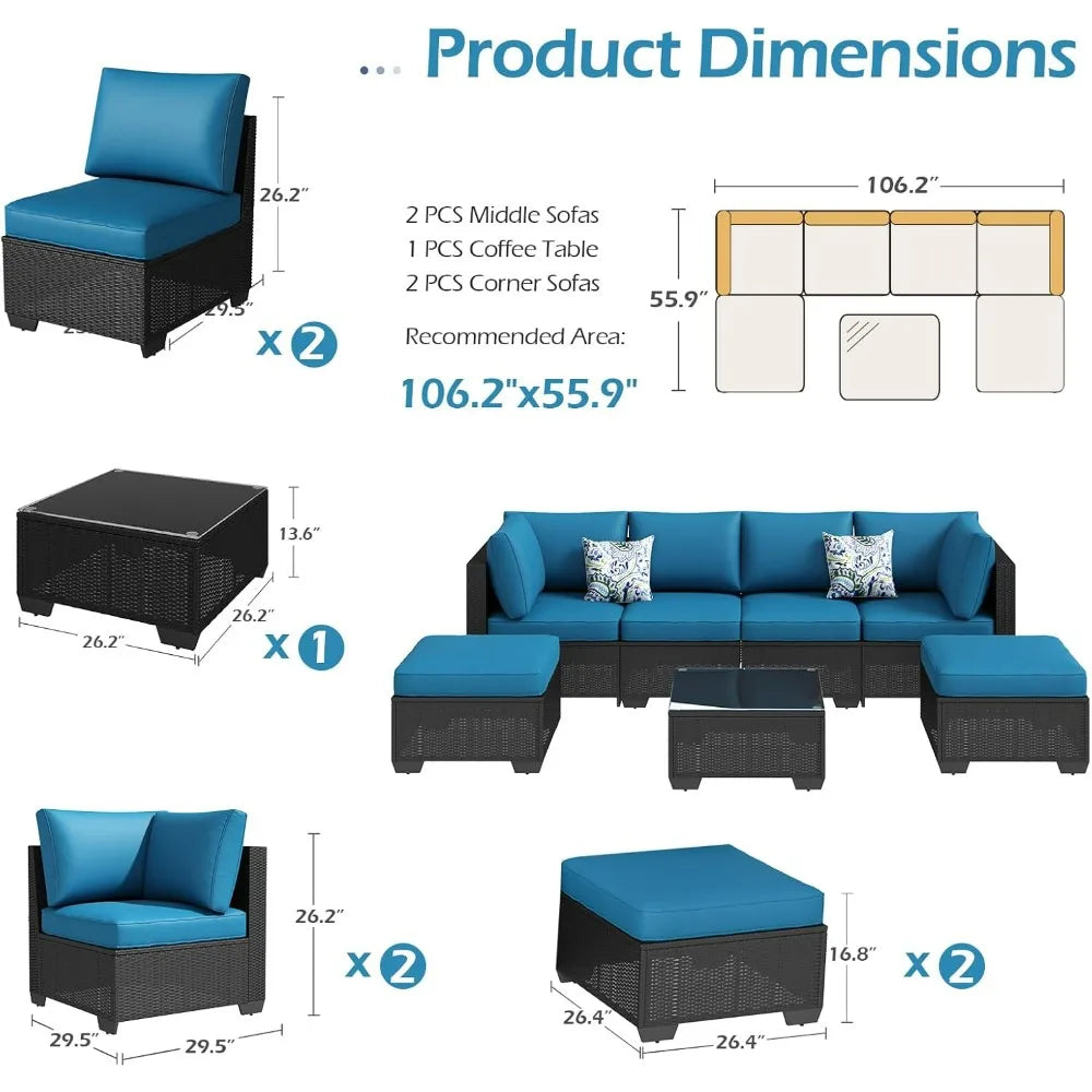7 Piece Outdoor Wicker Patio Furniture Set,