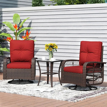 3 Pieces Wicker Patio Set, Swivel Rocker Chairs