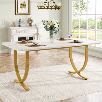 63-Inch Rectangular Marble Dining Table for 4 to 6.