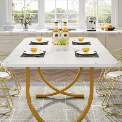 63-Inch Rectangular Marble Dining Table for 4 to 6.