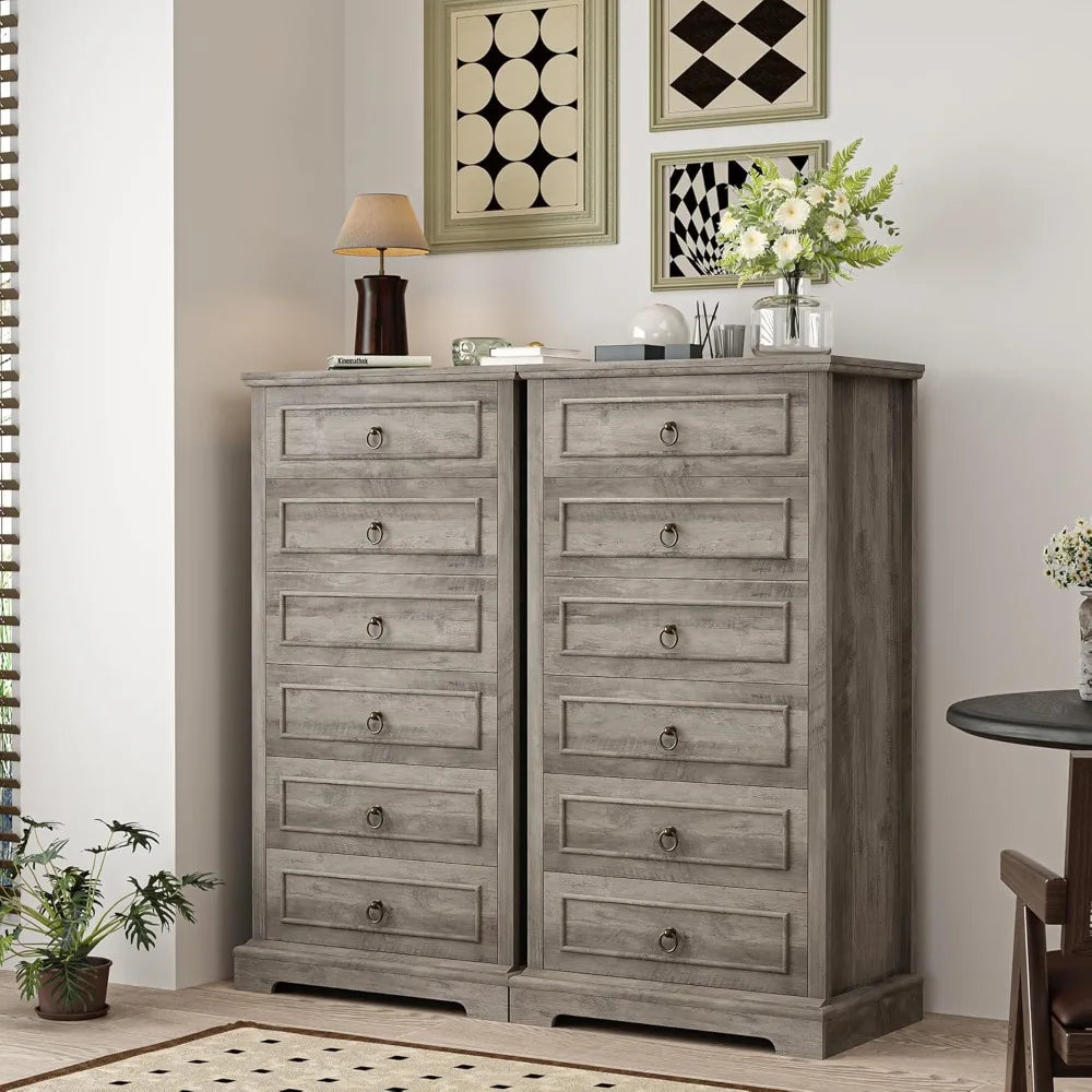 Farmhouse Vertical Chest of 6 Drawers for Bedroom, 52" Tall