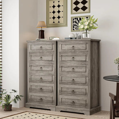 Farmhouse Vertical Chest of 6 Drawers for Bedroom, 52" Tall