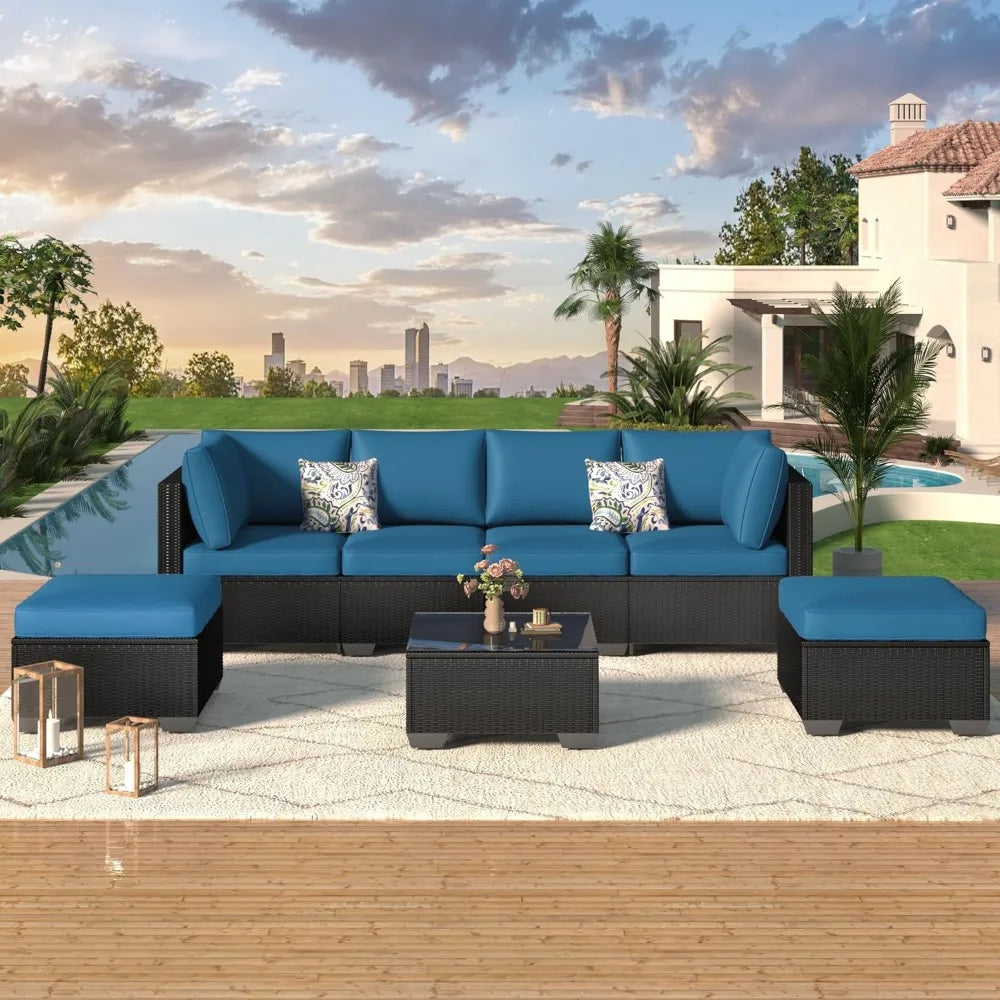 7 Piece Outdoor Wicker Patio Furniture Set,