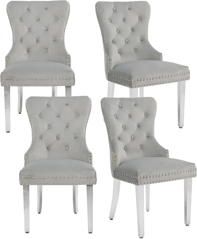 Velvet Dining Chairs Set of 4, With Stainless Steel Legs.
