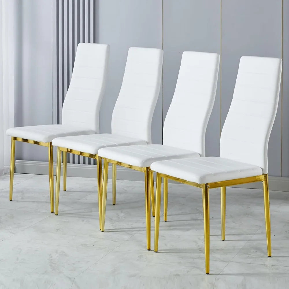 White Metal Dining Chairs Set of 4 with Gold Legs,