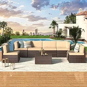 7 Piece Outdoor Wicker Patio Furniture Set,