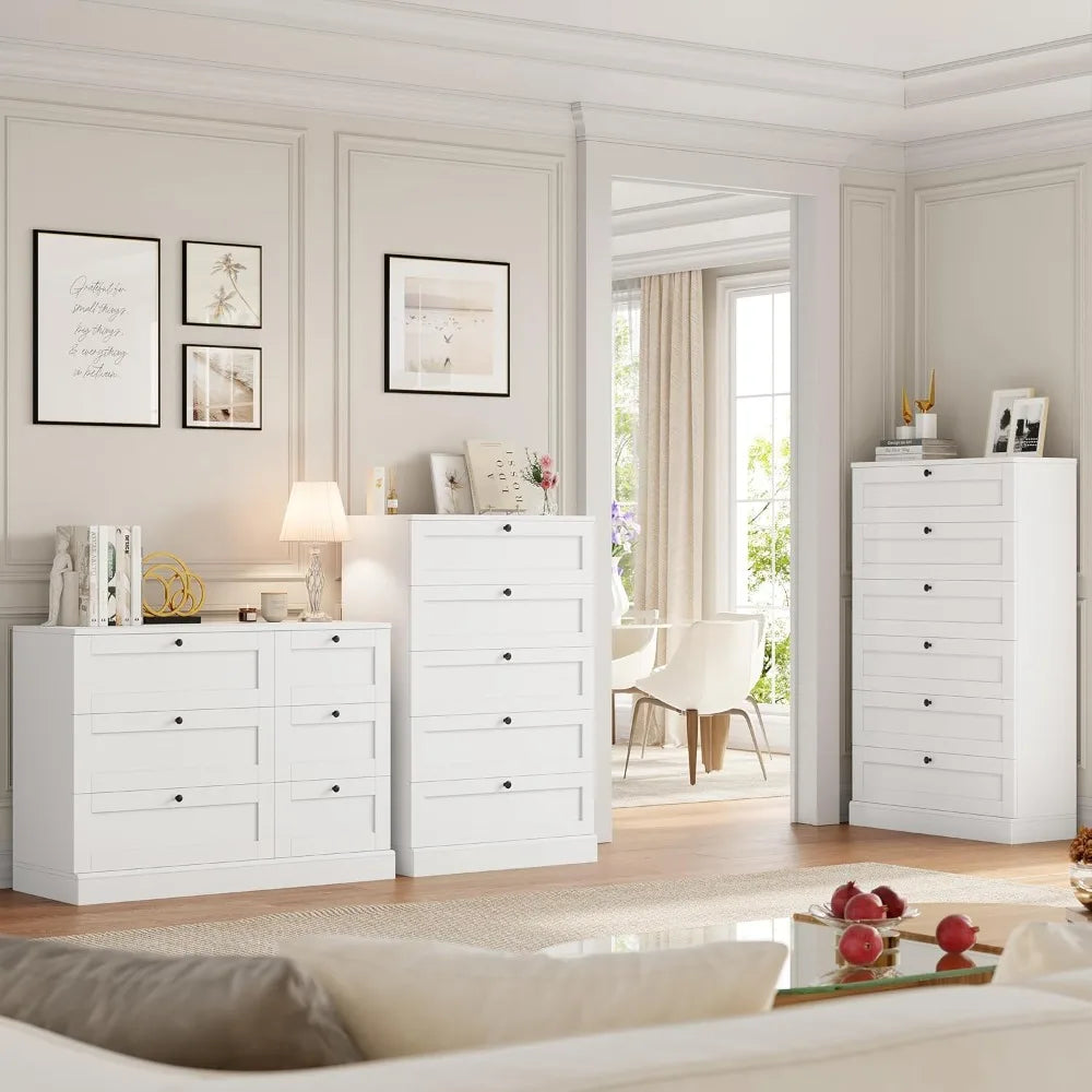 White 6 Drawer Dresser For Bedroom, 52" Tall.