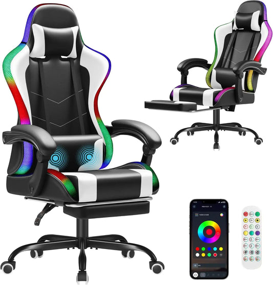 Computer Gaming, Video Game Chair And Massage Lumbar Support