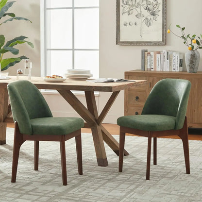 Two Leather Kitchen Chairs With Wood Legs,