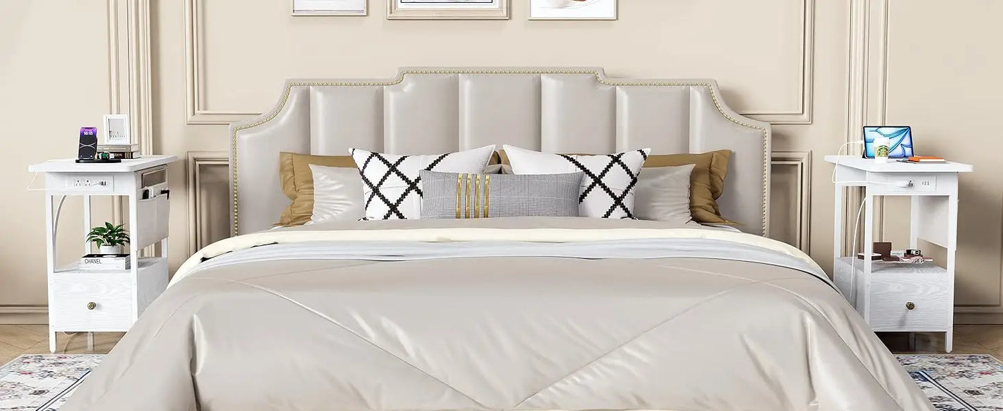 Charging Station, Narrow Nightstand Bedside Tables With Storage.