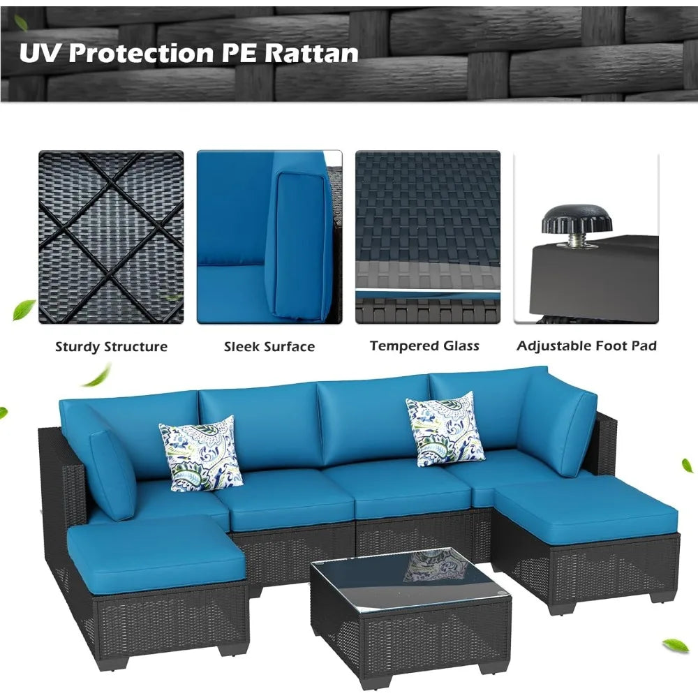 7 Piece Outdoor Wicker Patio Furniture Set,