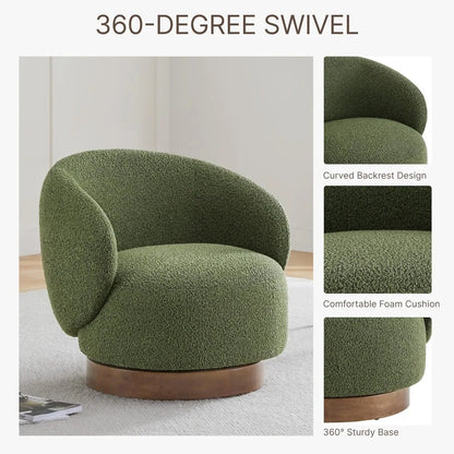 Green Swivel Barrel Armchair With Upholstered Fabric.