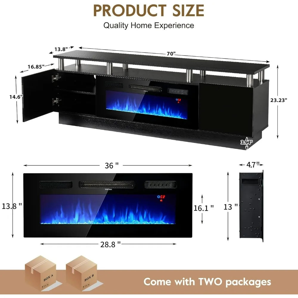 70-Inch TV Stand For Living Room, Entertainment Center With Storage,