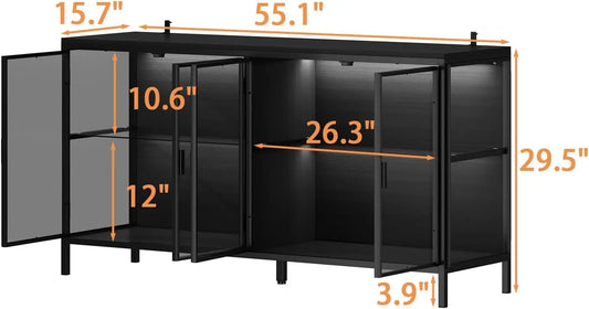 Cabinet With Glass Shelves  LED Lights, Glass Doors,