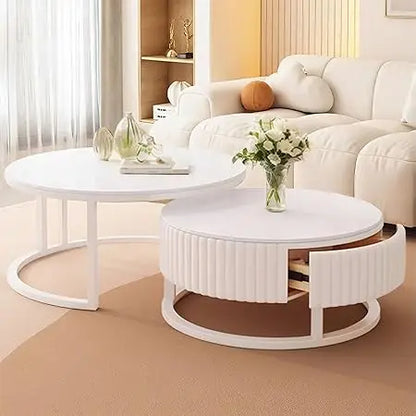 Set of 2 Modern White Coffee Tables for Living Room.